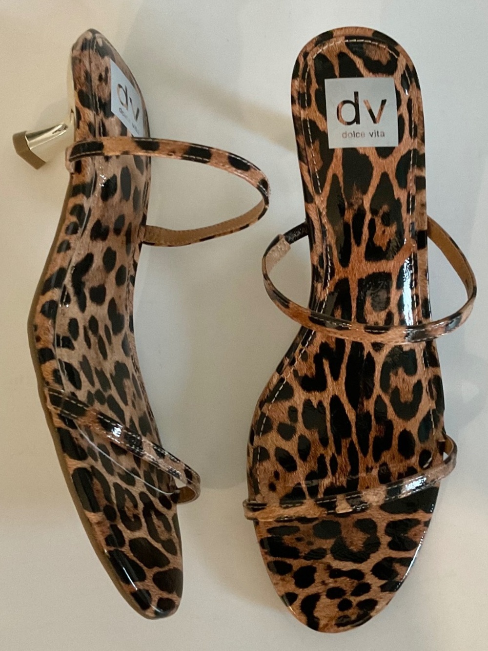 DOLCE VITA Darcee Glossy Leopard Kitten Heel Sandals Size 9 NEW